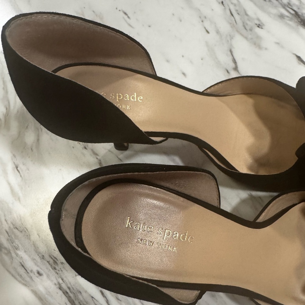 Black Suede Kate Spade Gold Studded Bow Pointed-Toe Pumps size 10 - Picture 9 of 10